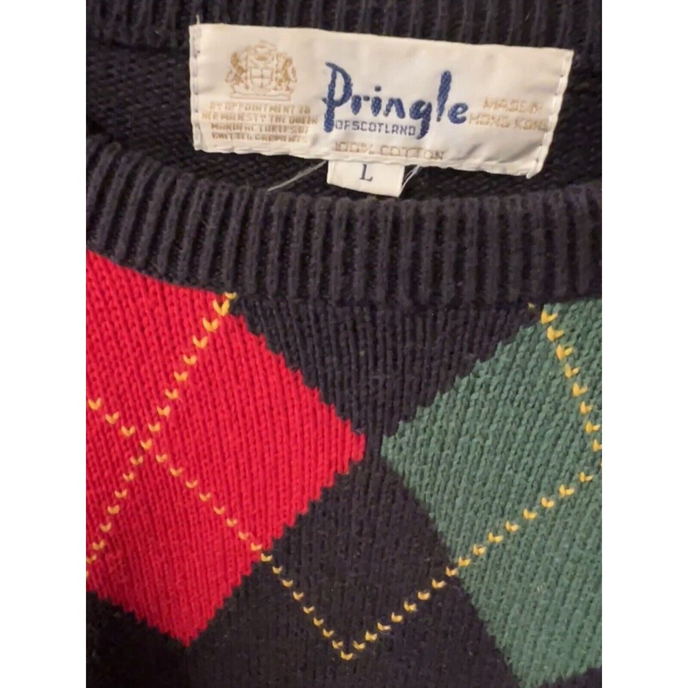 Pringle of Scotland Sweater Mens Sz L Golf Argyle Embroidered Golfer Vintage - Picture 4 of 9